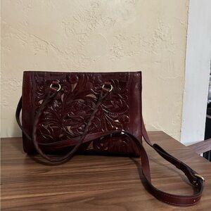 Hand Crafted Leather Shoulder Bag - Burgundy